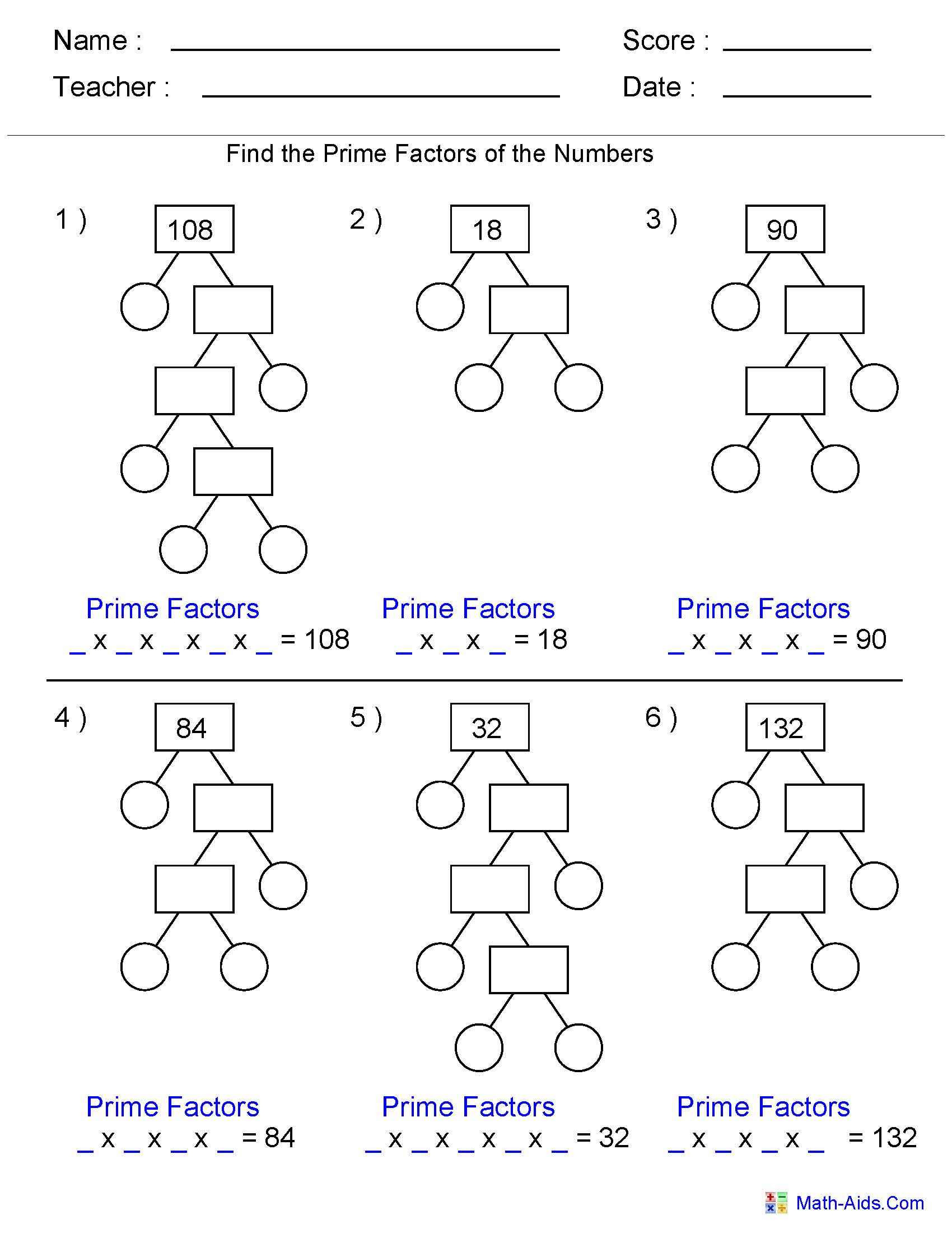 Factoring Greatest Common Factor Worksheet Factor Trees Worksheets