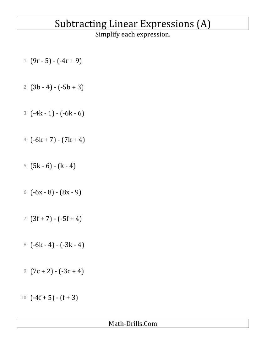 Factoring Linear Expressions Worksheet New 2015 03 05 Subtracting and Simplifying Linear