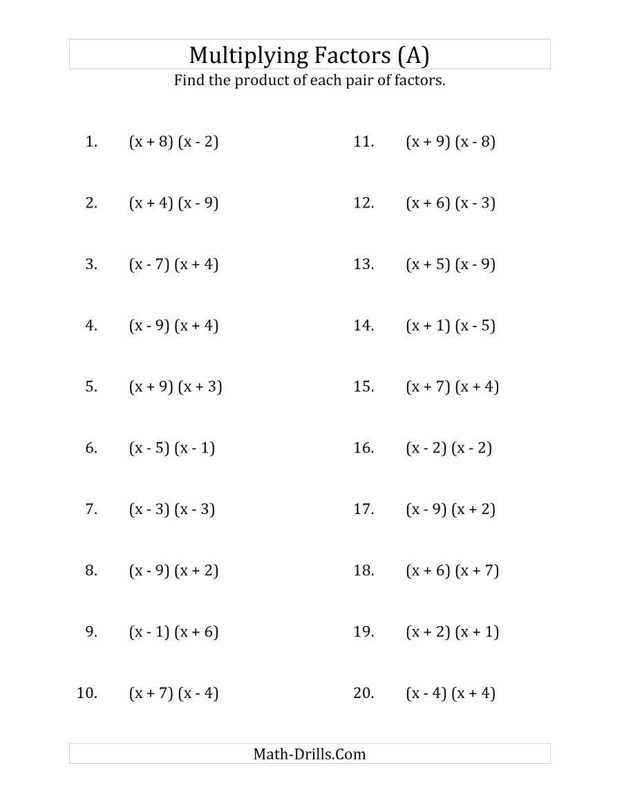 Factoring Quadratic Equations Worksheet Factoring Quadratic Expressions Worksheet Answers