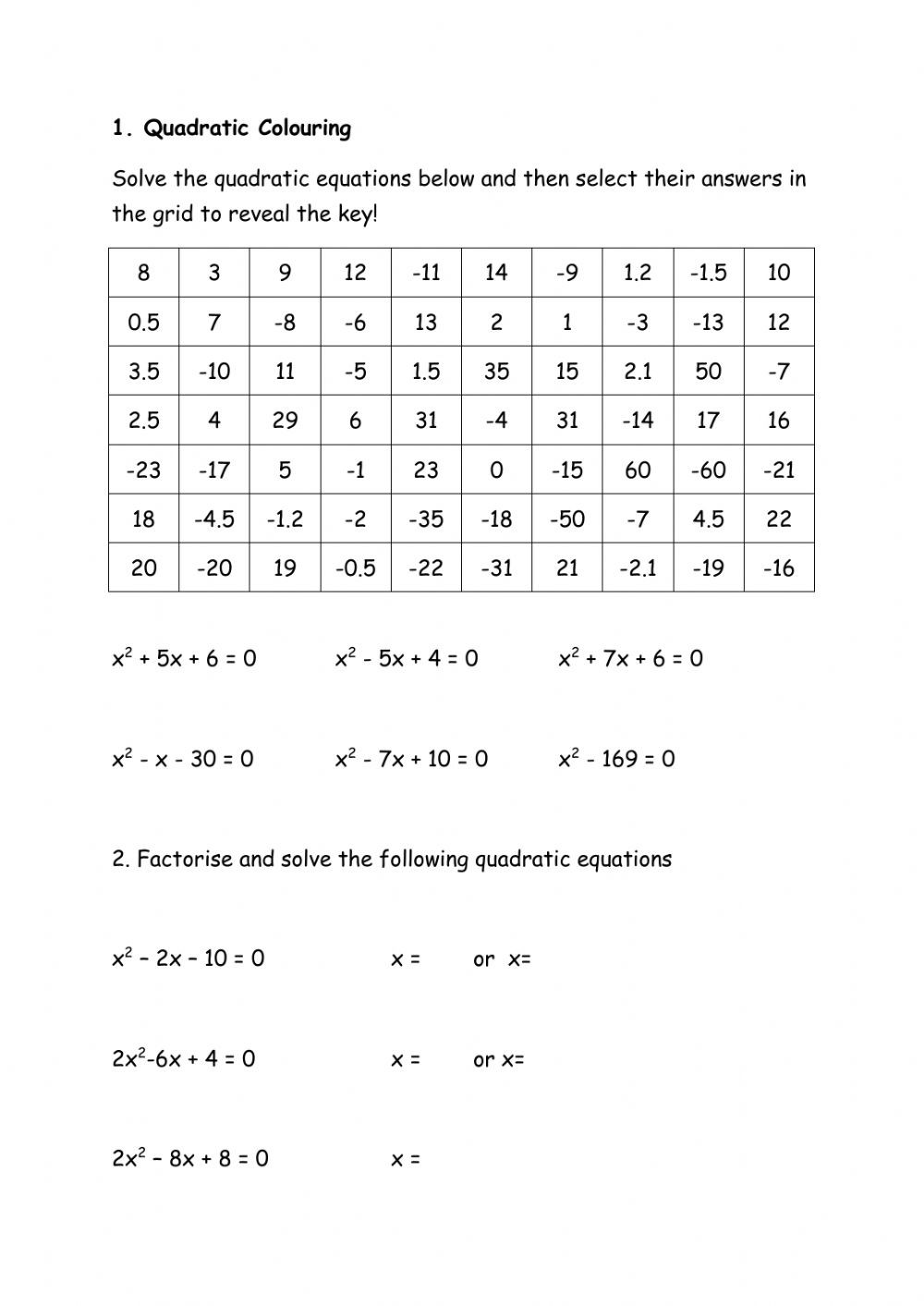 Factoring Quadratic Equations Worksheet solving Quadratics by Factoring Interactive Worksheet