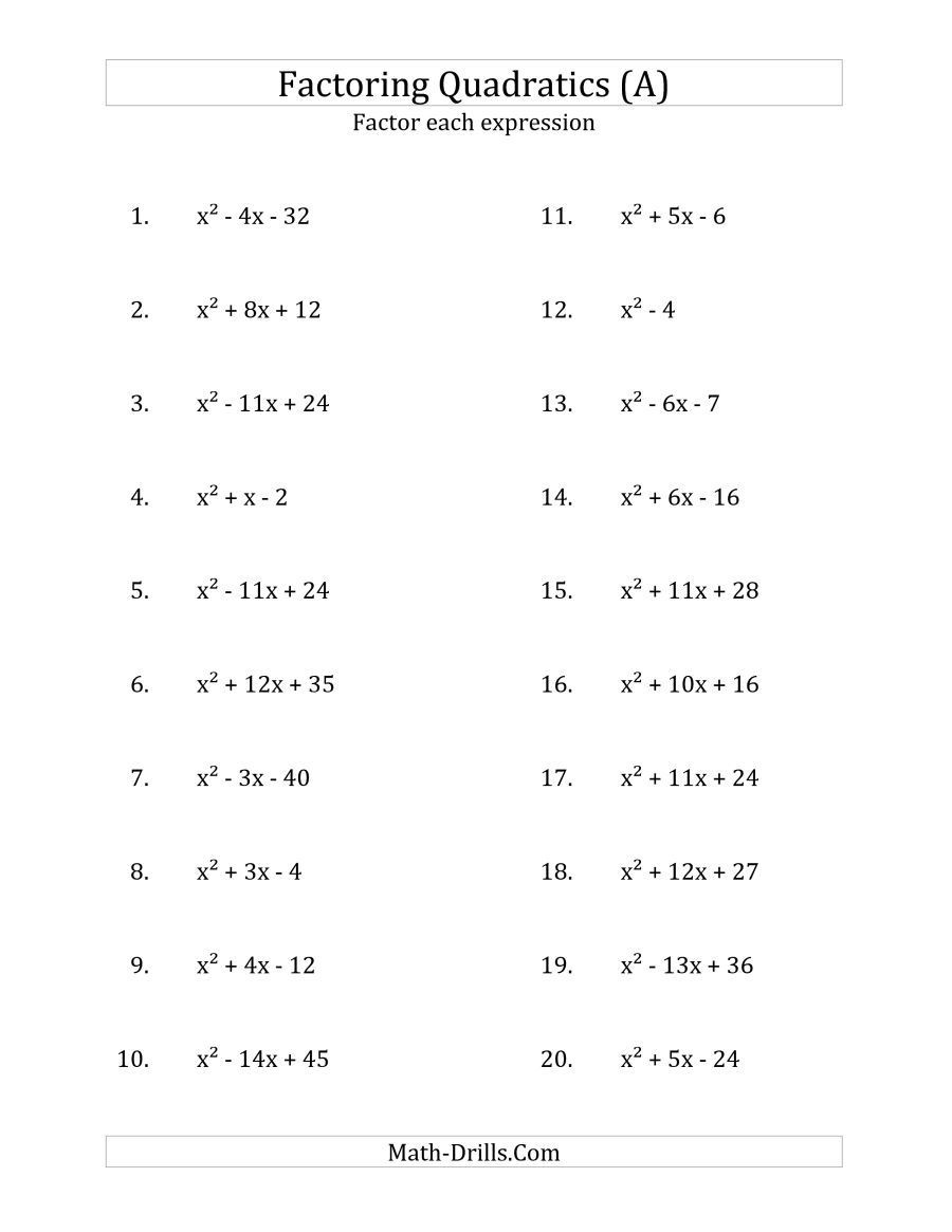 Factoring Quadratic Equations Worksheet the Factoring Quadratic Expressions with &quot;a&quot; Coefficients Of