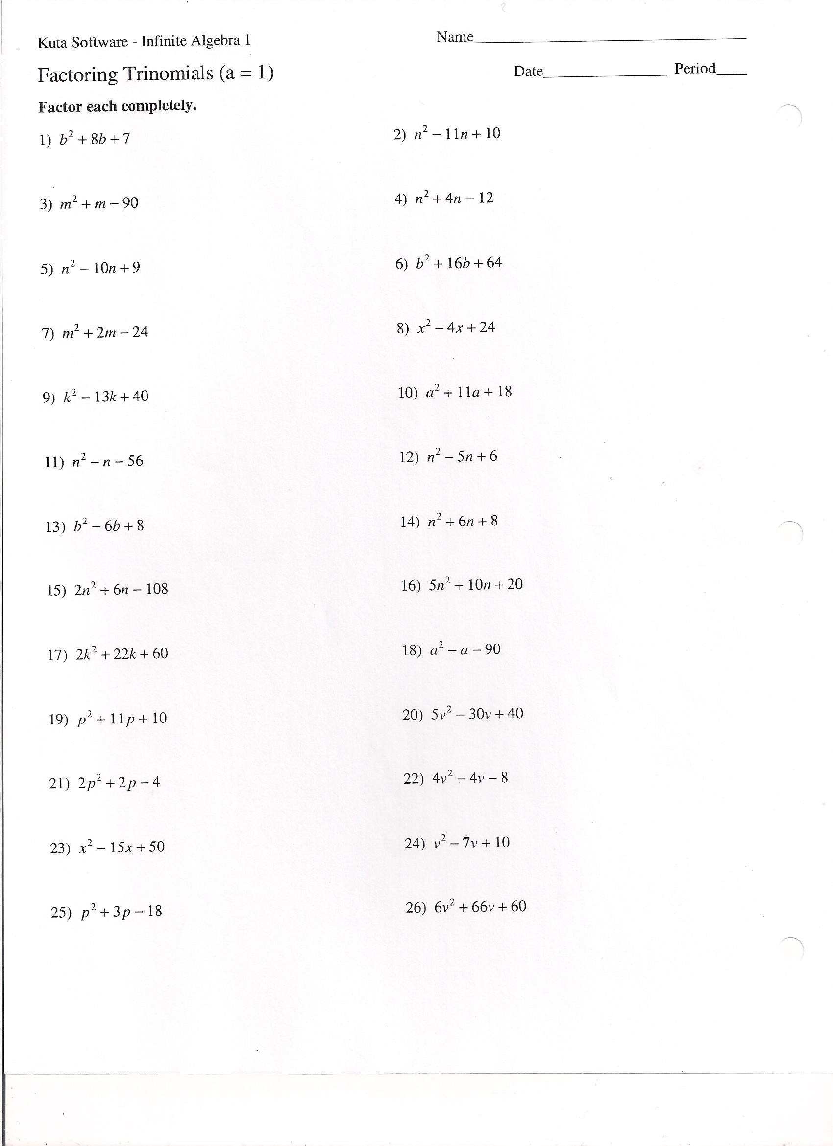 Factoring Trinomials Worksheet Answer Key Easy Factoring Trinomials Worksheets