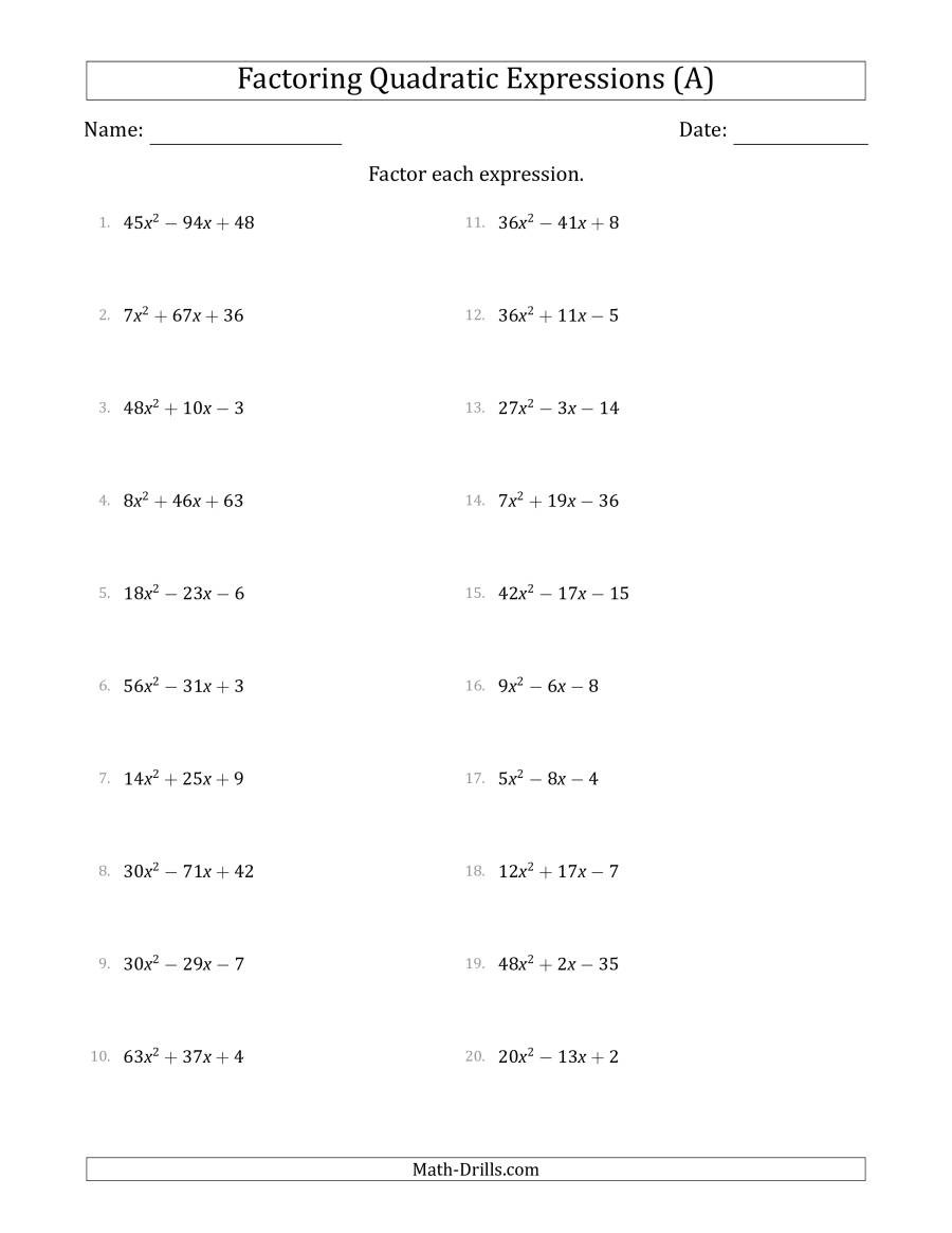 Factoring Trinomials Worksheet Answers Factoring Trinomials Trial and Error Worksheet