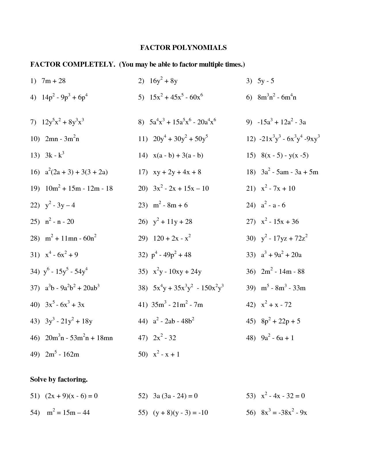 Factoring Trinomials Worksheet Answers New Factoring Polynomials Worksheet