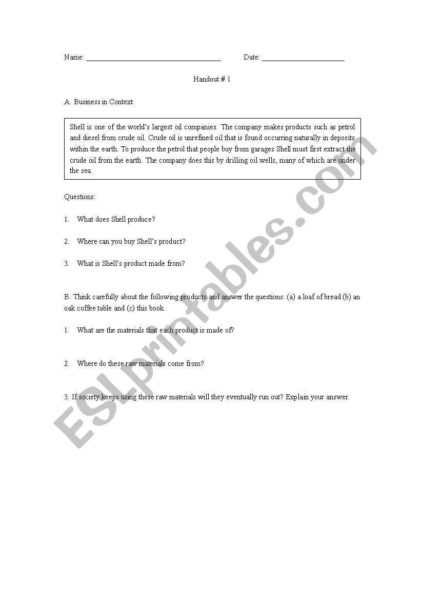 Factors Of Production Worksheet English Worksheets Factors Of Production