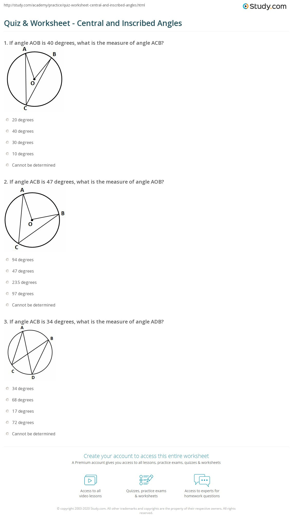 Find the Missing Angle Worksheet Quiz Worksheet Central and Inscribed Angles Study Geometry