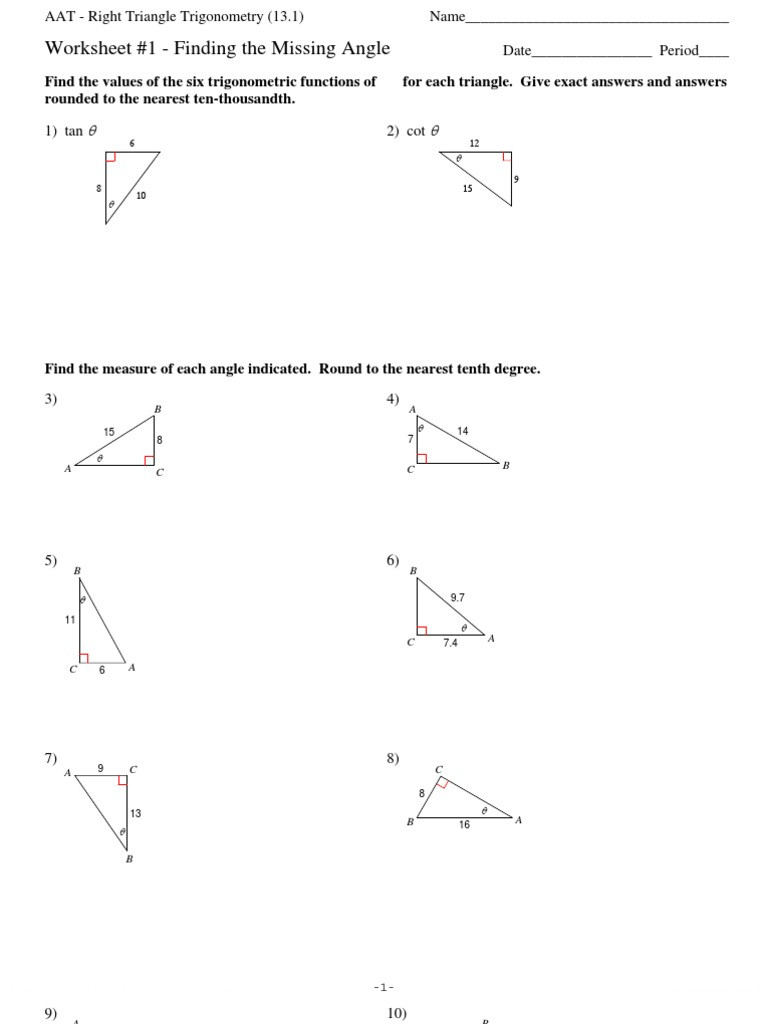 Find the Missing Angle Worksheet Section 13 1 Right Triangle Trigonometry Finding the
