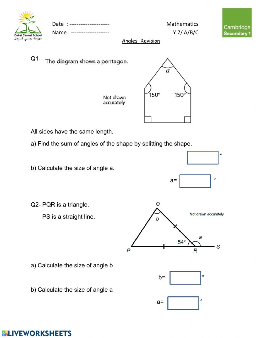 Finding Angle Measures Worksheet Calculating Angles Angles Worksheet