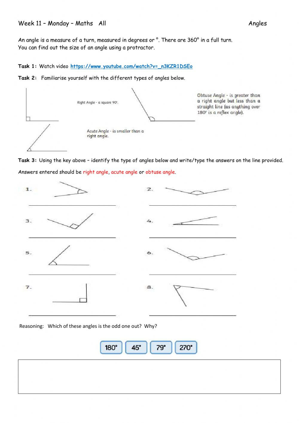 Finding Angle Measures Worksheet Week 11 Monday Maths Interactive Worksheet