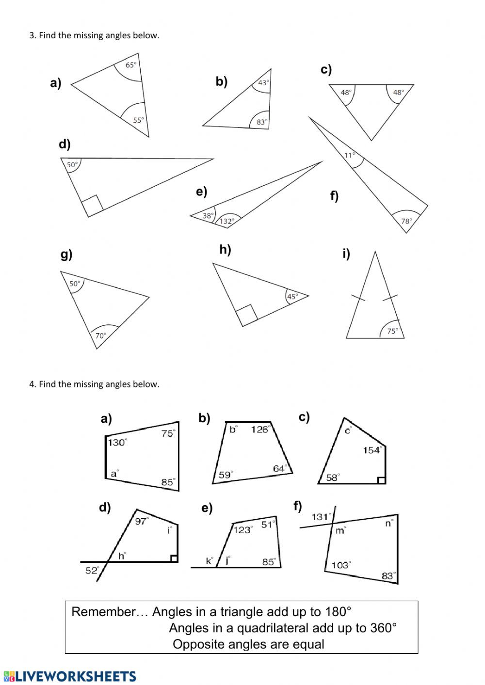 Finding Missing Angles Worksheet Finding Missing Angles Interactive Worksheet