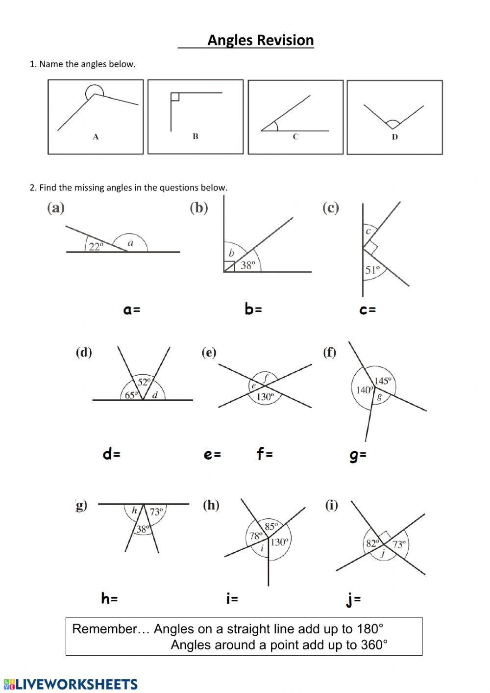 Finding Missing Angles Worksheet Finding Missing Angles Interactive Worksheet