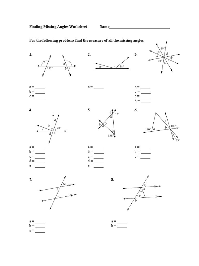 Finding Missing Angles Worksheet Finding Missing Angles Worksheet