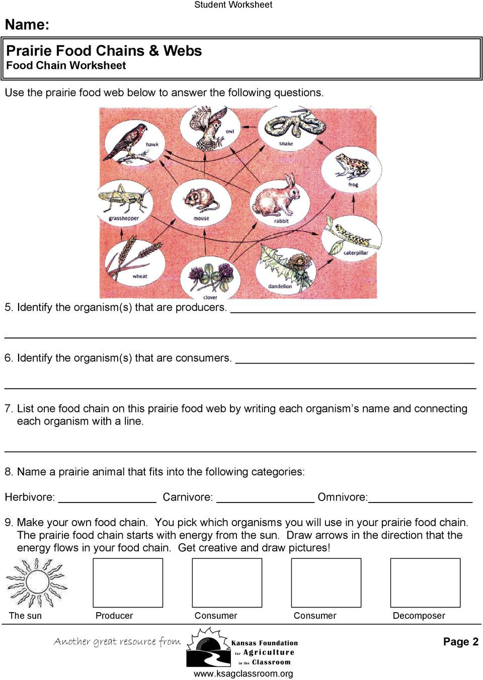 Food Chains and Webs Worksheet Prairie Food Chains &amp; Webs Producers Consumers