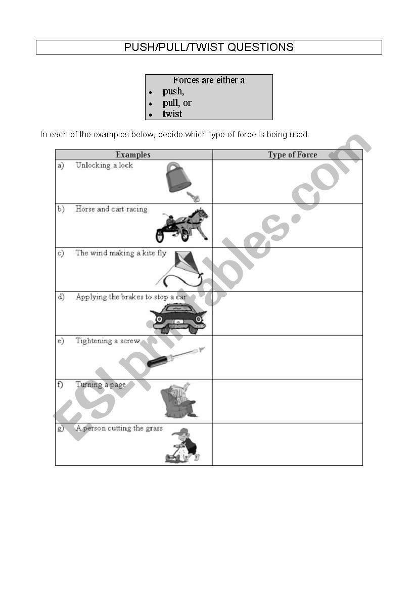 Forces and Motion Worksheet English Worksheets Science forces and Motion