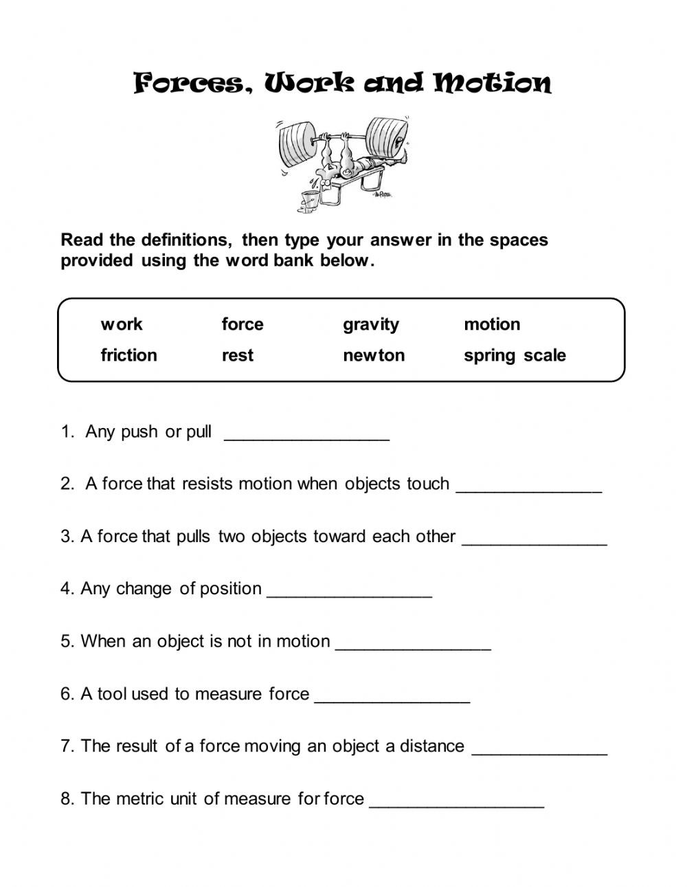 Forces and Motion Worksheet forces Work and Motion Interactive Worksheet