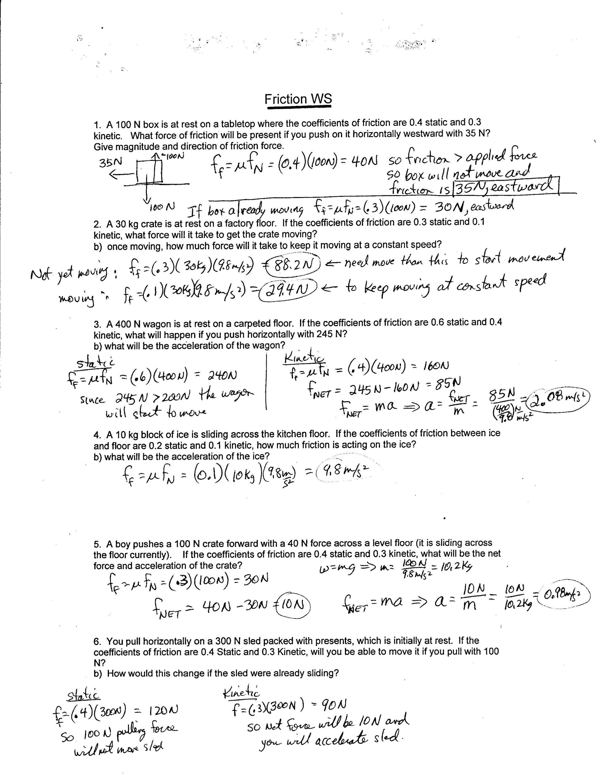 Forces Worksheet 1 Answer Key Physics force Worksheets with Answers