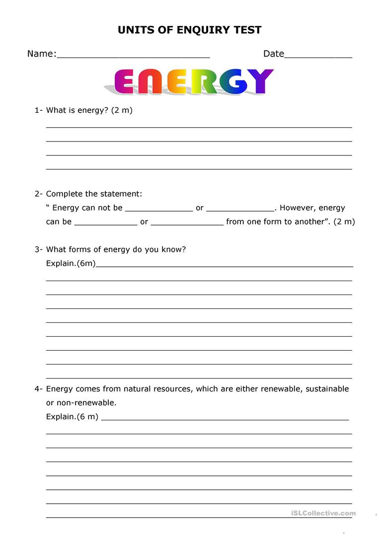 Forms Of Energy Worksheet Answers Science Test Energy English Esl Worksheets for Distance