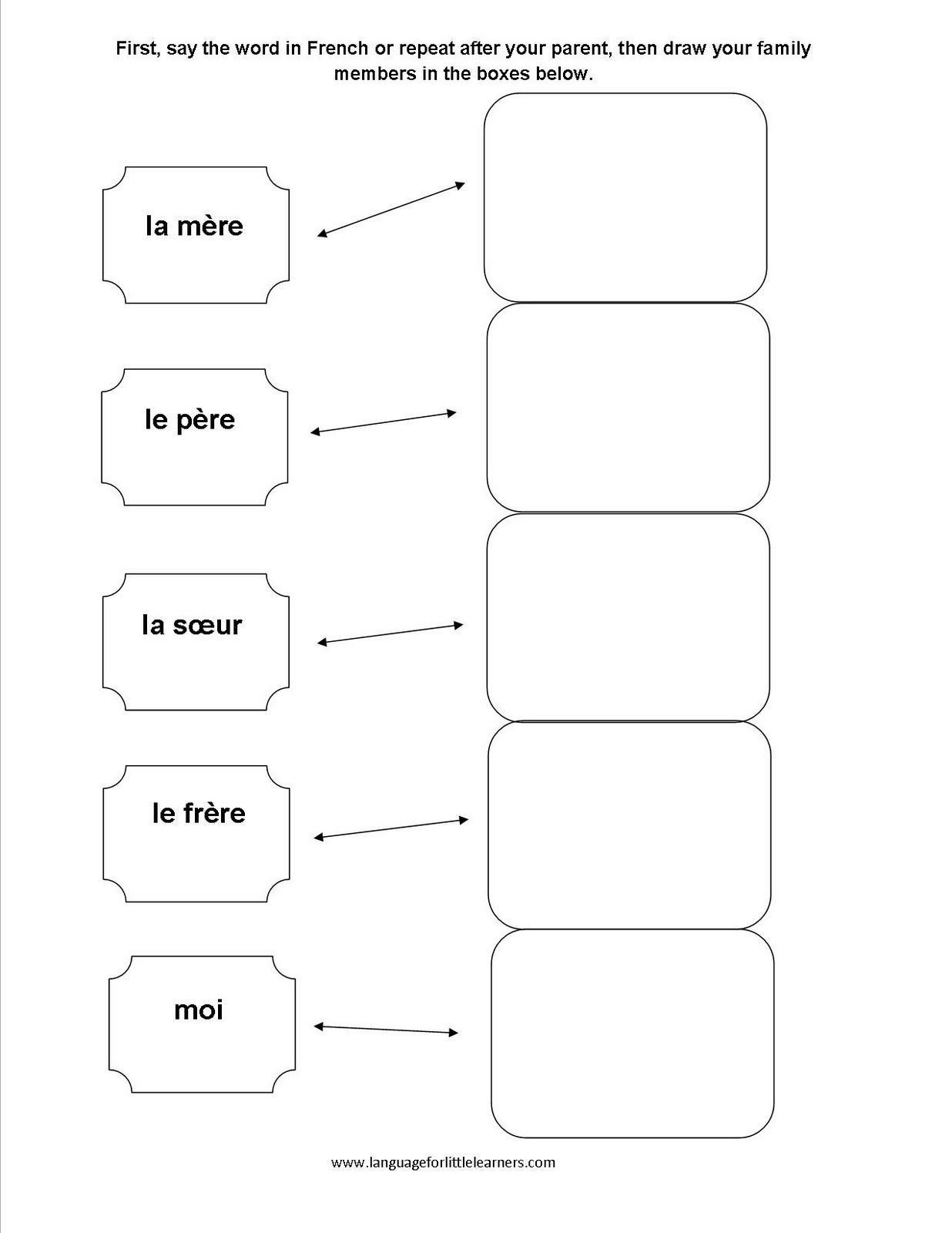 French Worksheet for Kids Family Members In French