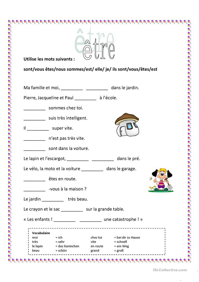 French Worksheet for Kids French Worksheets for Kids Verb Etre