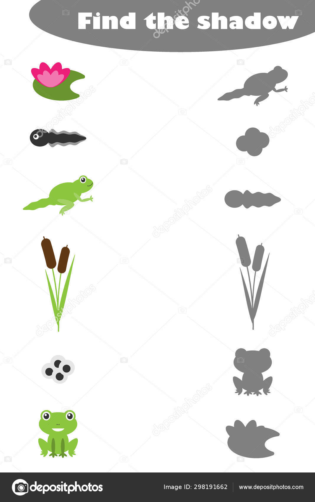 Frog Life Cycle Worksheet Find the Shadow Game for Children Frog Life Cycle and Pond In Cartoon Style Education Game for Kids Preschool Worksheet Activity Task for the