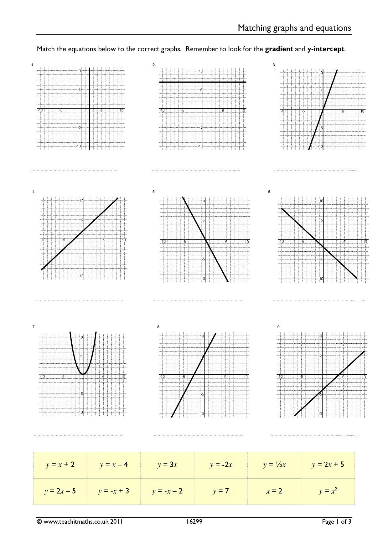 Function Tables Worksheet Pdf Matching Graphs and Linear Equations Differentiated Worksheet