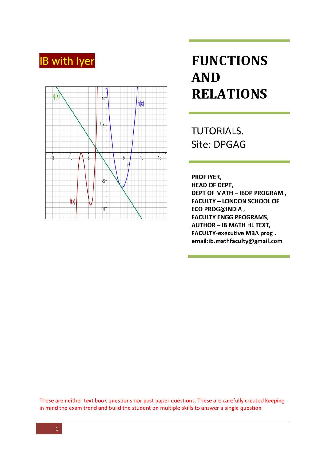 Functions and Relations Worksheet Functions and Relations Worksheet for Ib Students by Prof