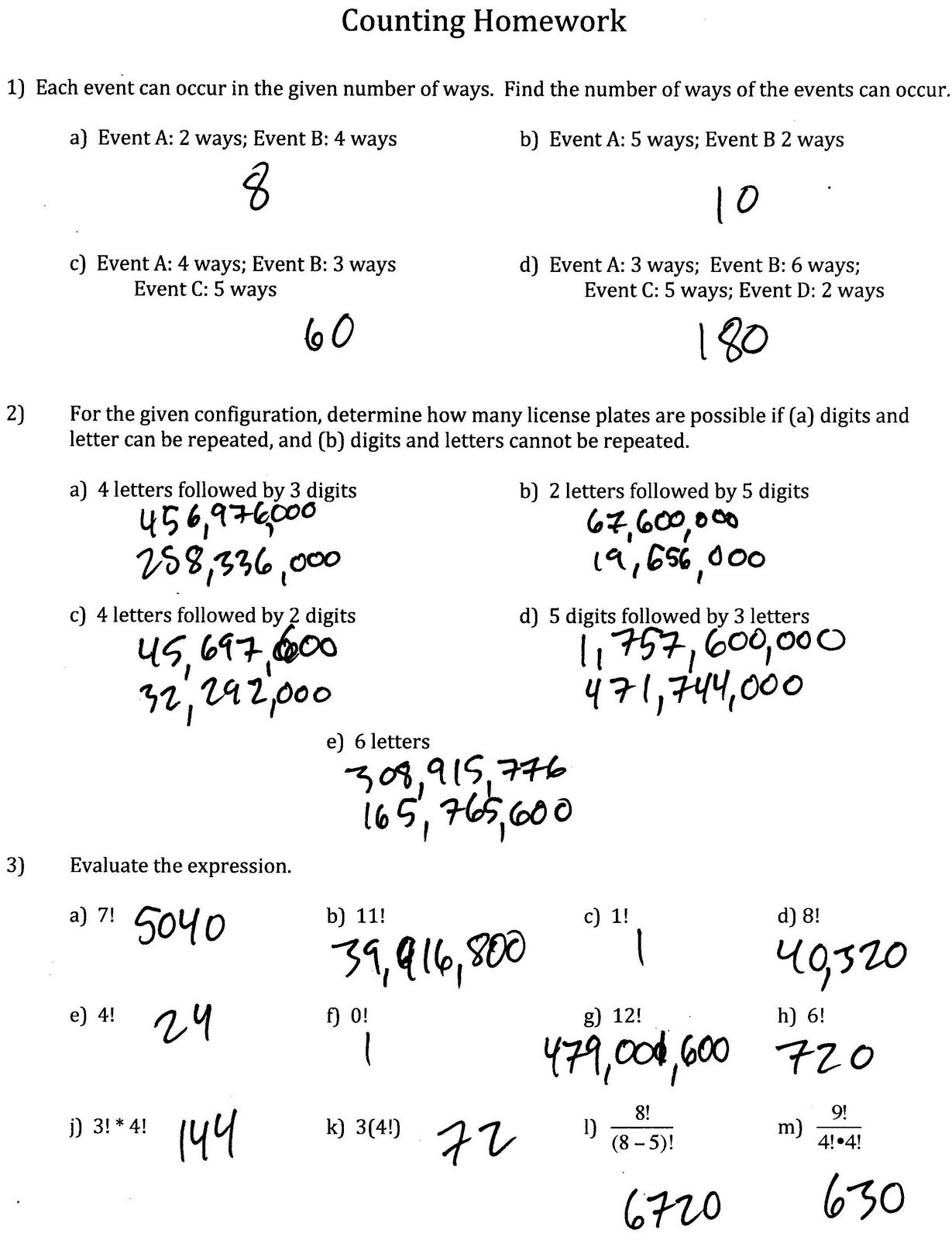 Fundamental Counting Principle Worksheet the Counting Principle Worksheet Answers