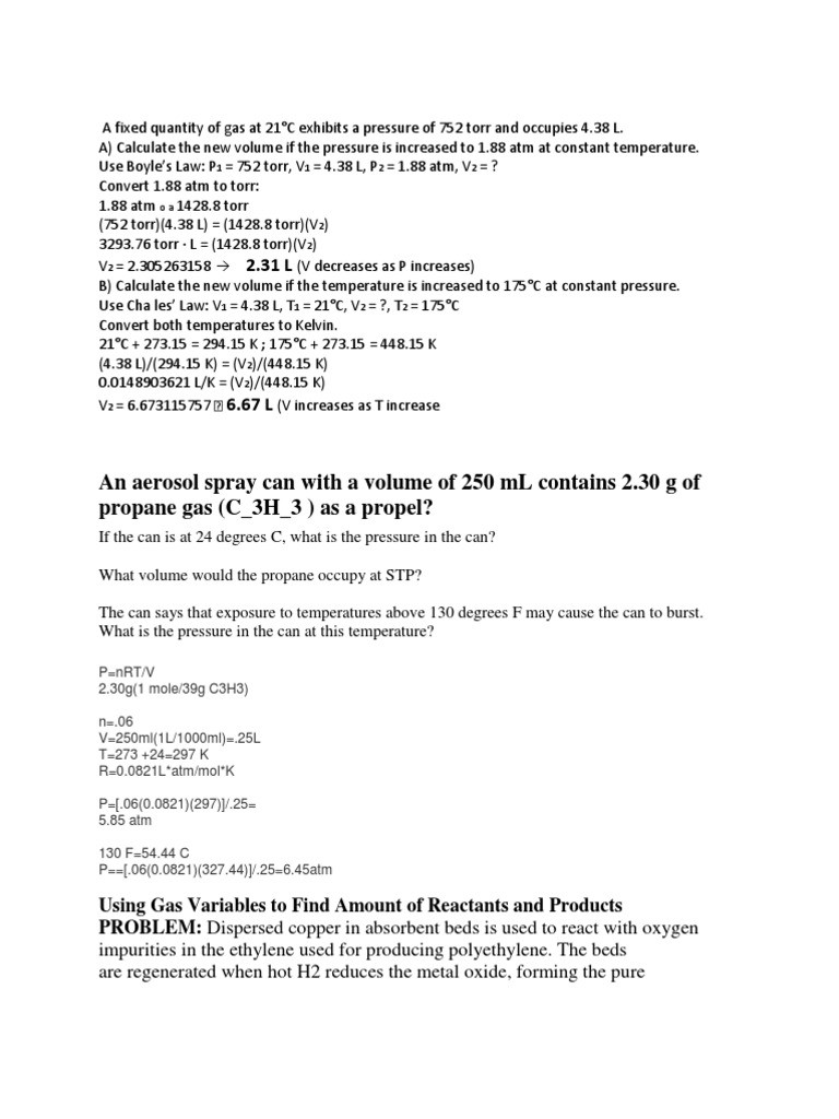 Gas Variables Worksheet Answers A Fixed Quantity Of Gas at 21 Mole Unit