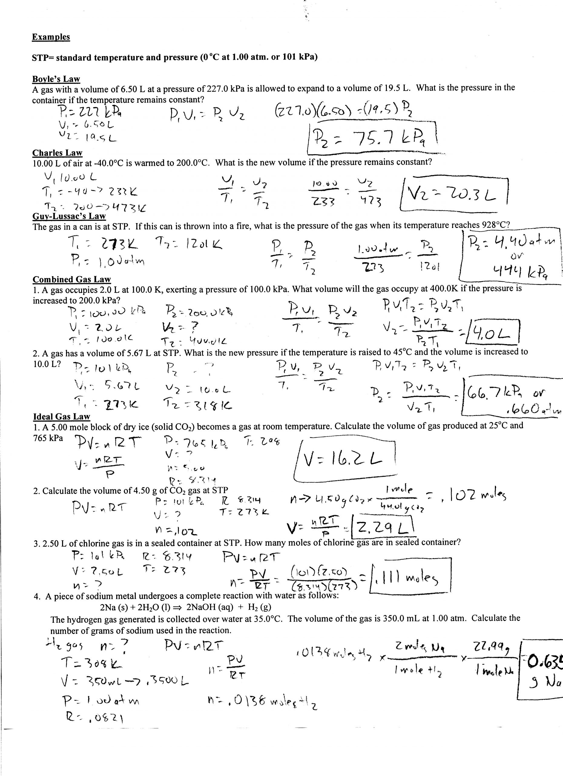 Gas Variables Worksheet Answers Chemistry Trimester 3 Mr Ott S Homepage Eagan High School