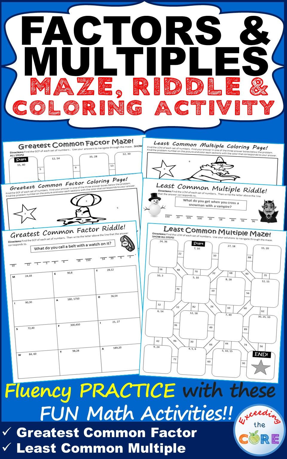 Gcf and Lcm Worksheet Factors &amp; Multiples Gcf Lcm Mazes Riddles Coloring Page by