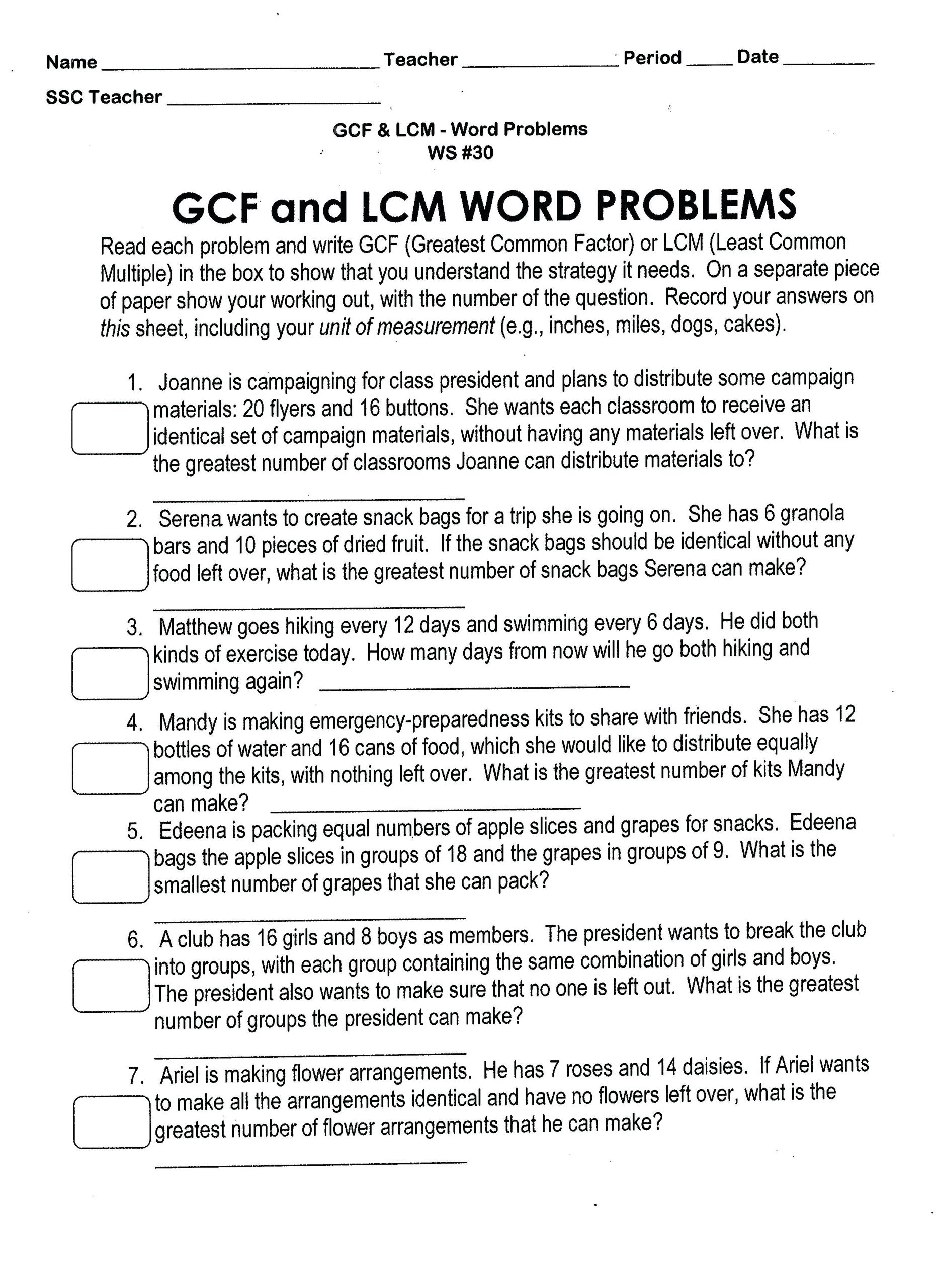Gcf and Lcm Worksheet Worksheet Lcm