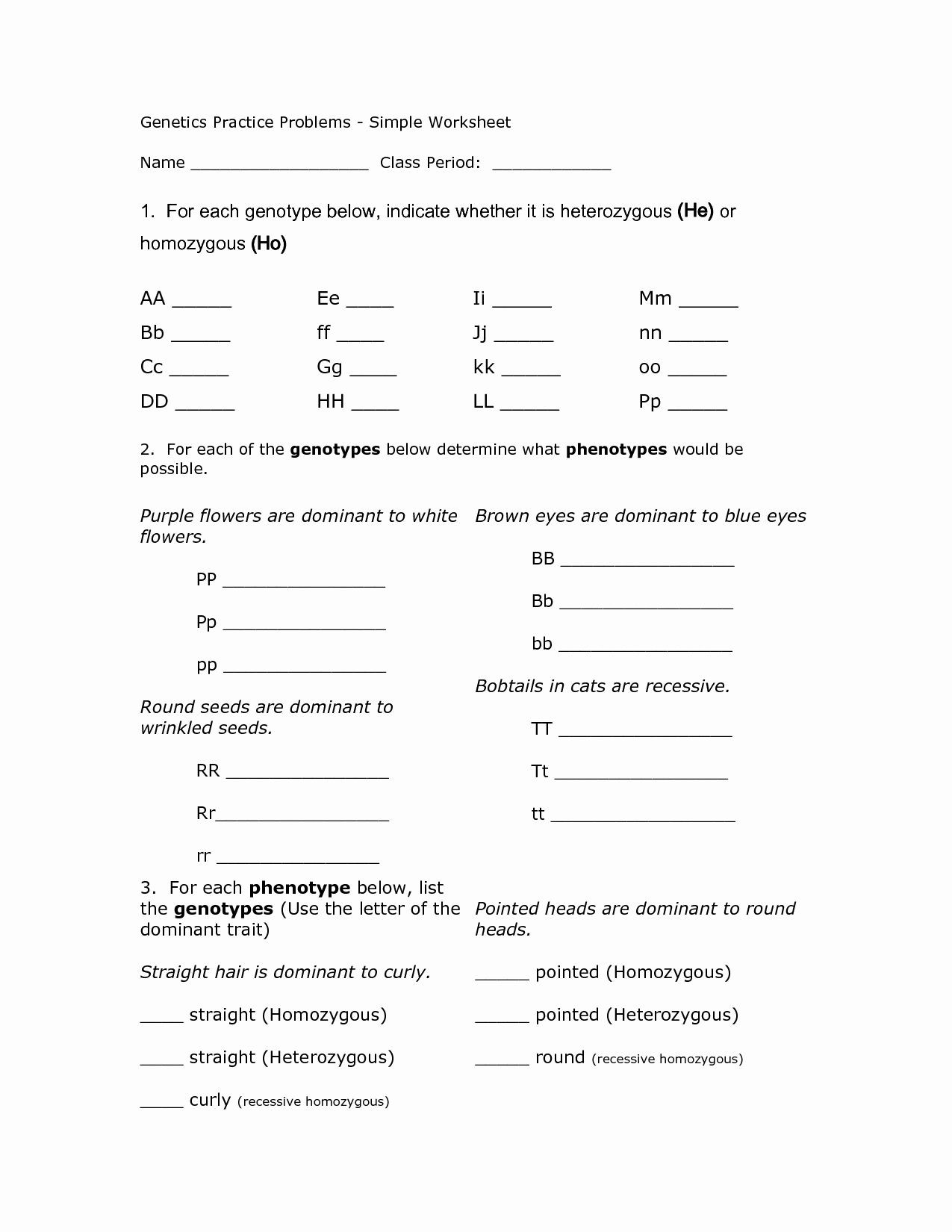 Genetics Practice Problems Simple Worksheet Pin On Customize Design Worksheet Line
