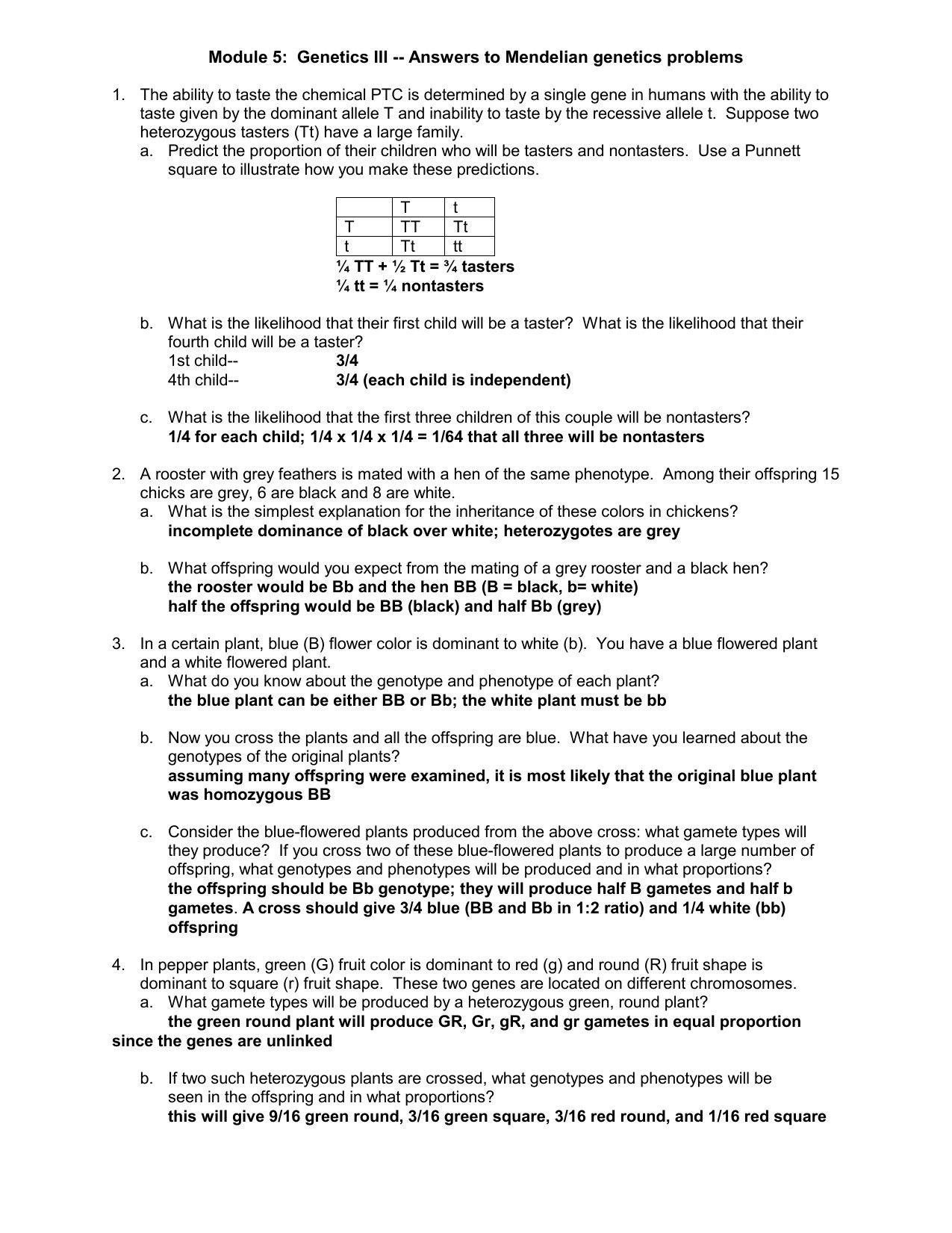 Genetics Worksheet Middle School 7 General Genetics Practice Problems Worksheet Answer Key Di
