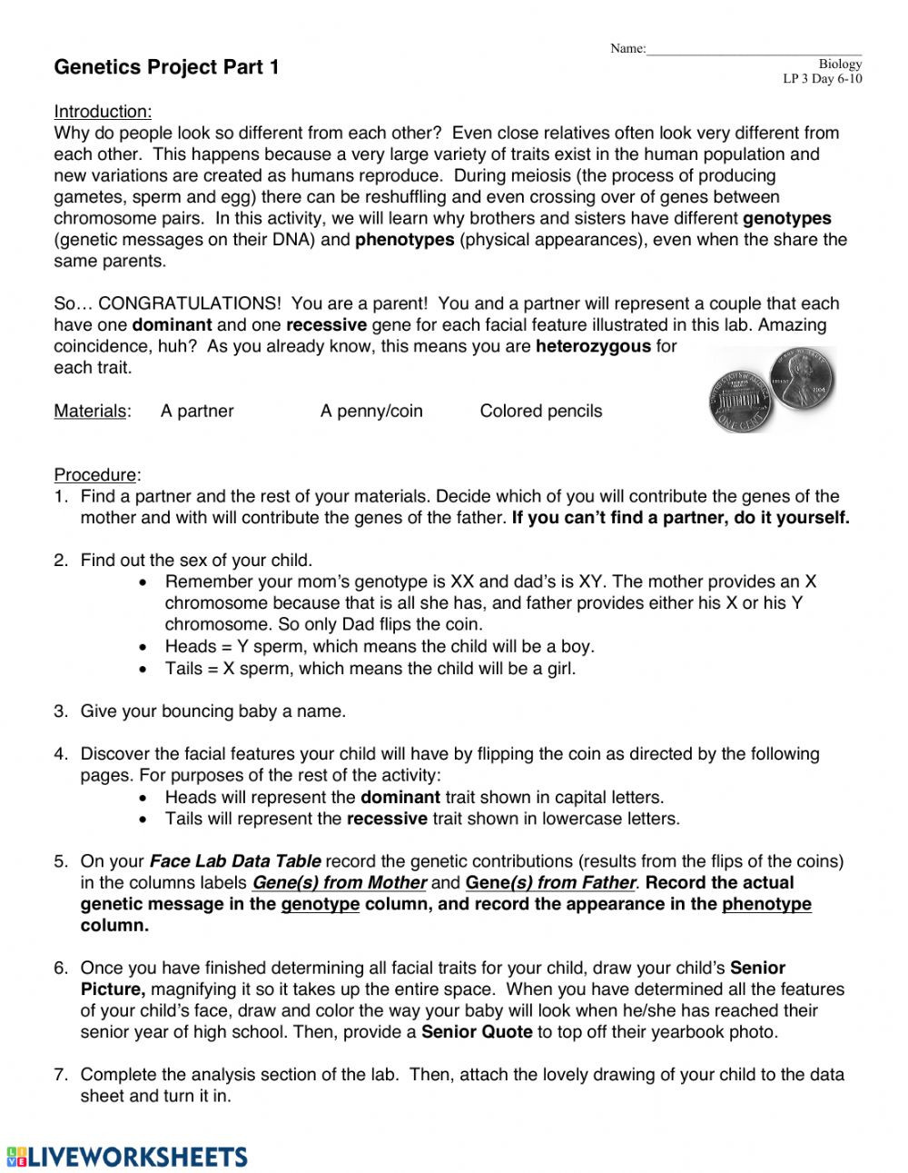 Genotypes and Phenotypes Worksheet Answers Biology Lp 3 D 6 10 Interactive Worksheet