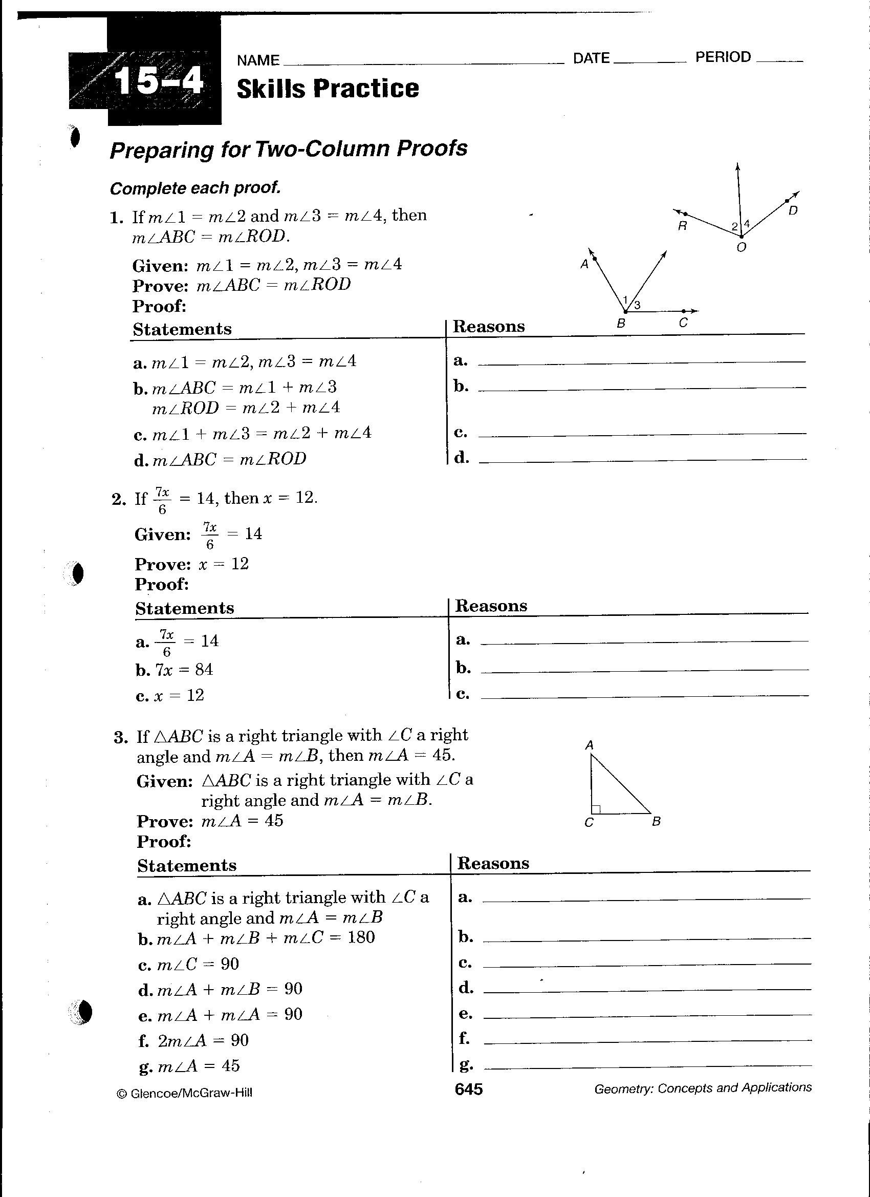 Geometric Proofs Worksheet with Answers Introductory Geometry Proofs Worksheet
