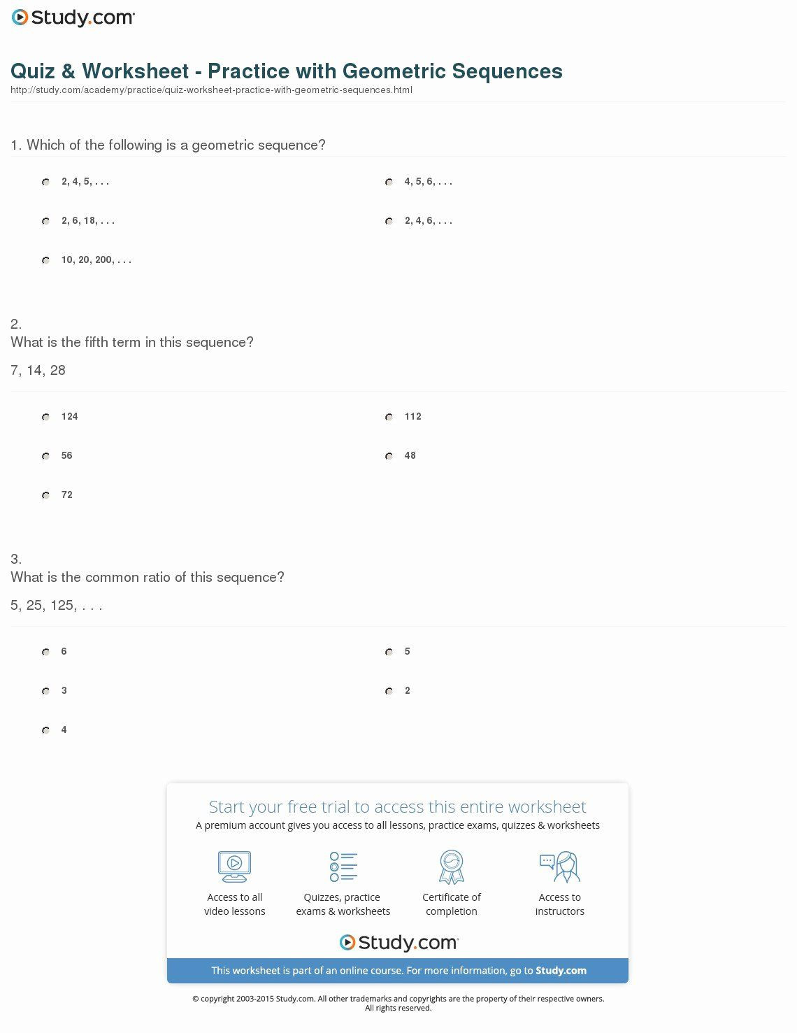 Geometric Sequences Worksheet Answers 50 Geometric Sequences Worksheet Answers In 2020