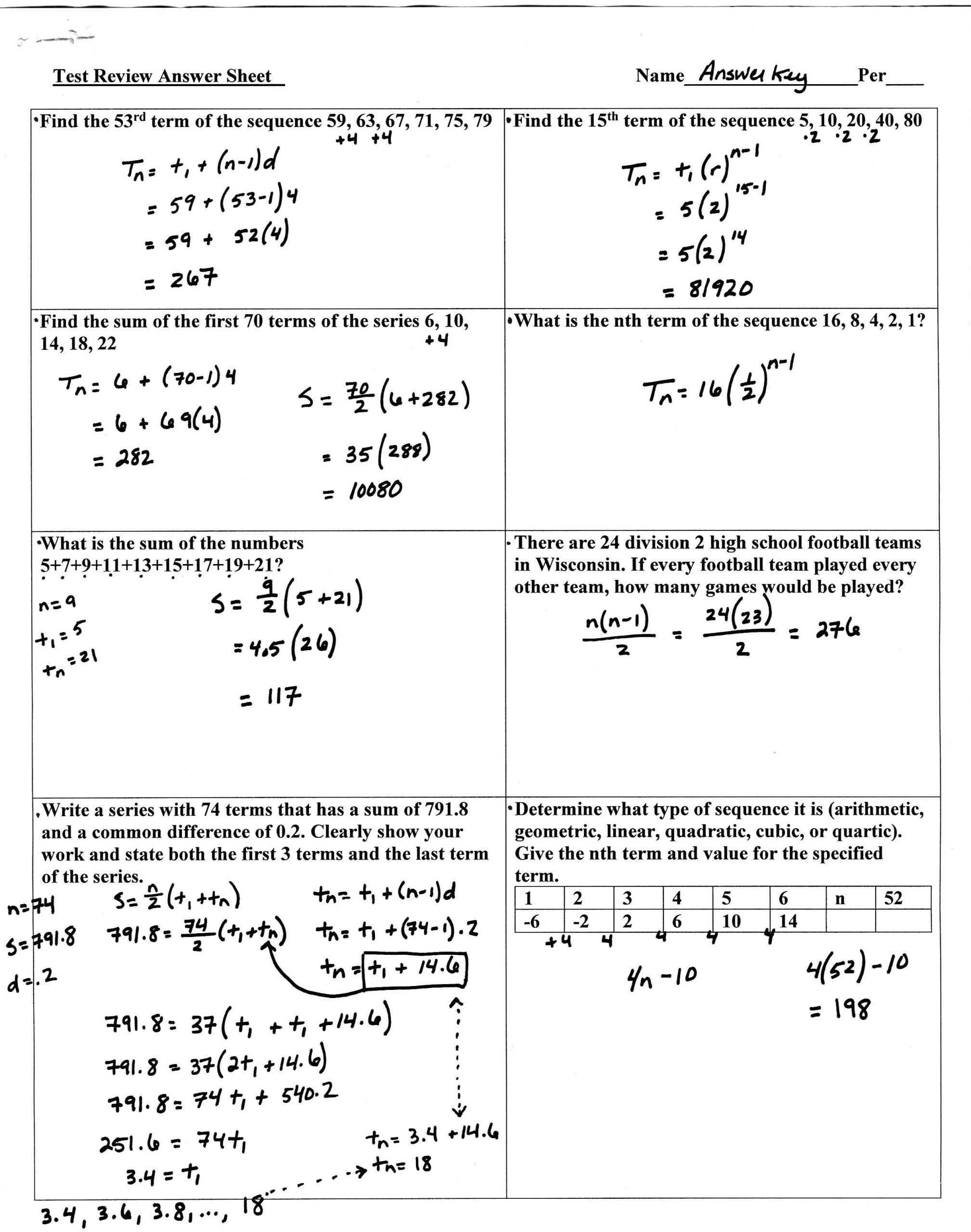 Geometric Sequences Worksheet Answers Arithmetic and Geometric Sequences Worksheet Answers Nidecmege