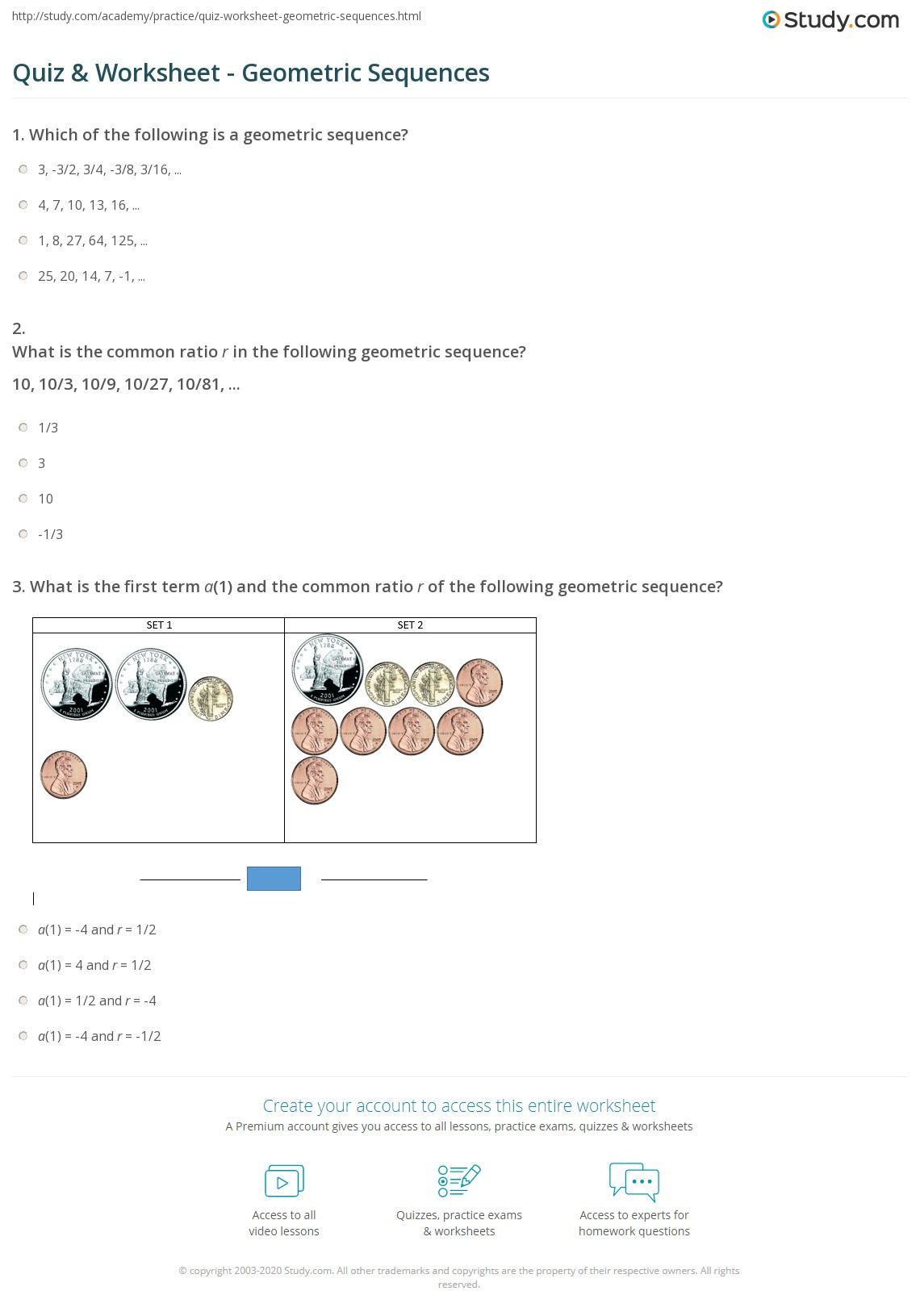 Geometric Sequences Worksheet Answers Quiz &amp; Worksheet Geometric Sequences