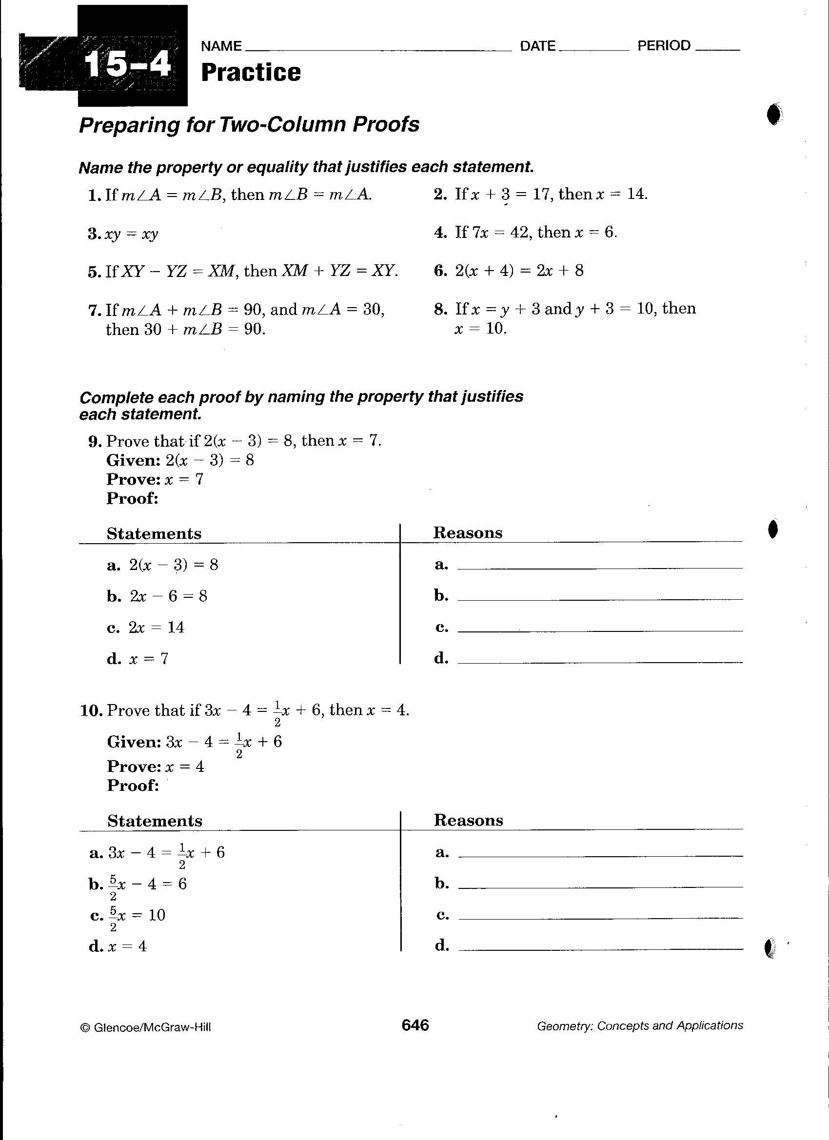 Geometry Proof Practice Worksheet Prove Lines Parallel Worksheet