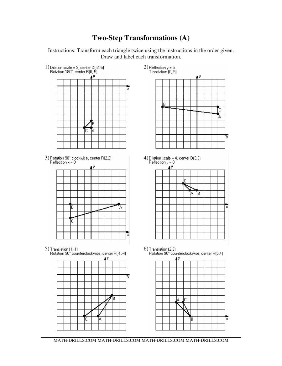 Geometry Transformations Worksheet Answers Two Step Transformations Old Version A