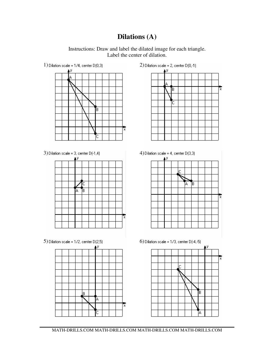 Geometry Transformations Worksheet Pdf Dilations Old Version A