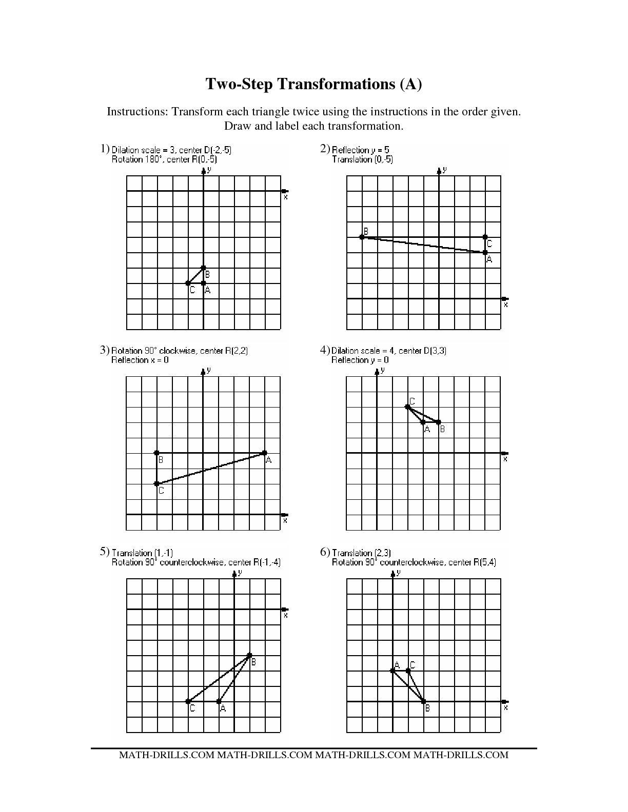 Geometry Transformations Worksheet Pdf the Two Step Transformations Old Version All Math