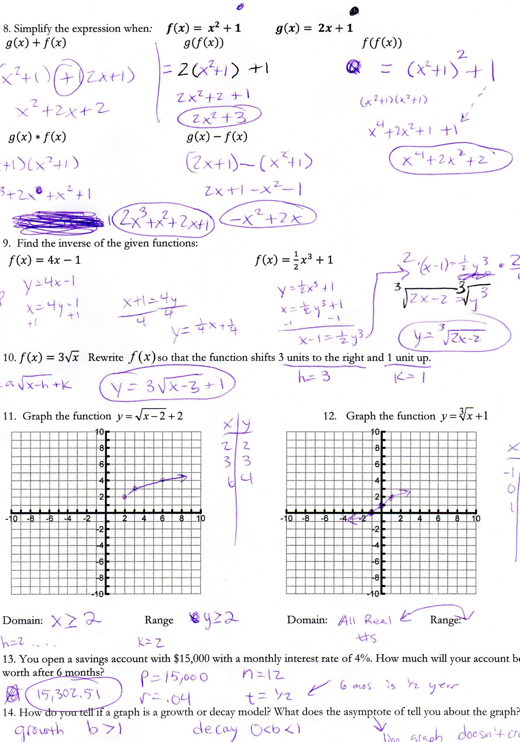 Graphing Inverse Functions Worksheet Inverse Functions Worksheet Answers