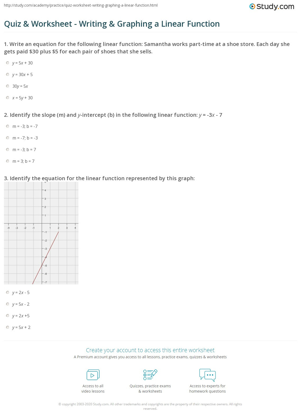 Graphing Linear Equations Practice Worksheet Quiz &amp; Worksheet Writing &amp; Graphing A Linear Function