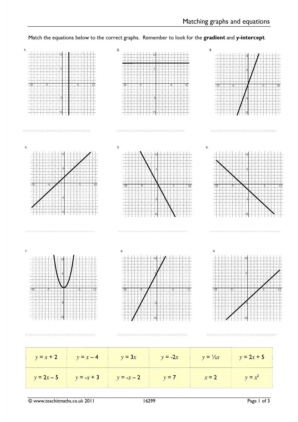 Graphing Linear Equations Worksheet Pdf Matching Graphs and Linear Equations Differentiated Worksheet