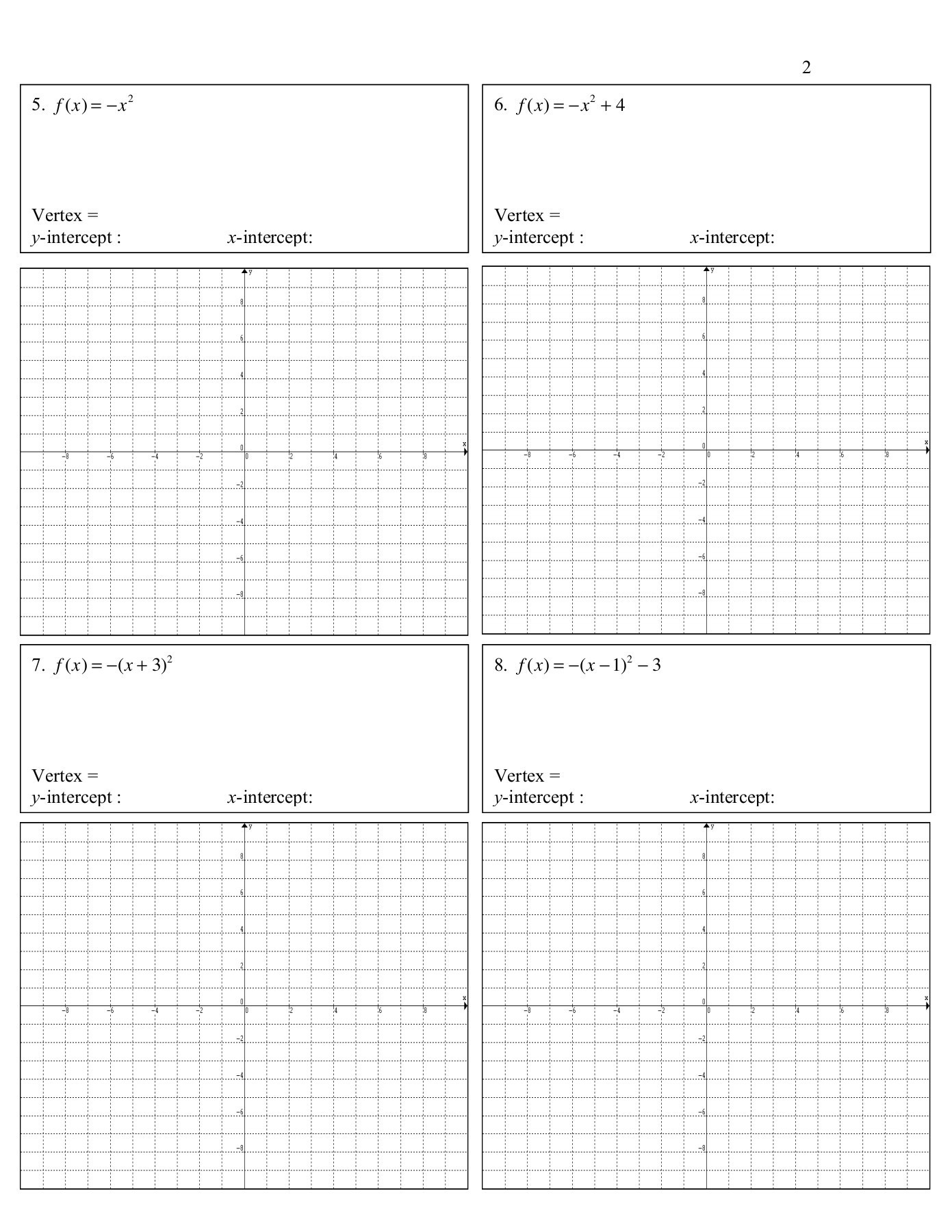 Graphing Quadratic Functions Worksheet 3 Graphing Quadratic Functions Worksheet Pages 1 9 Text