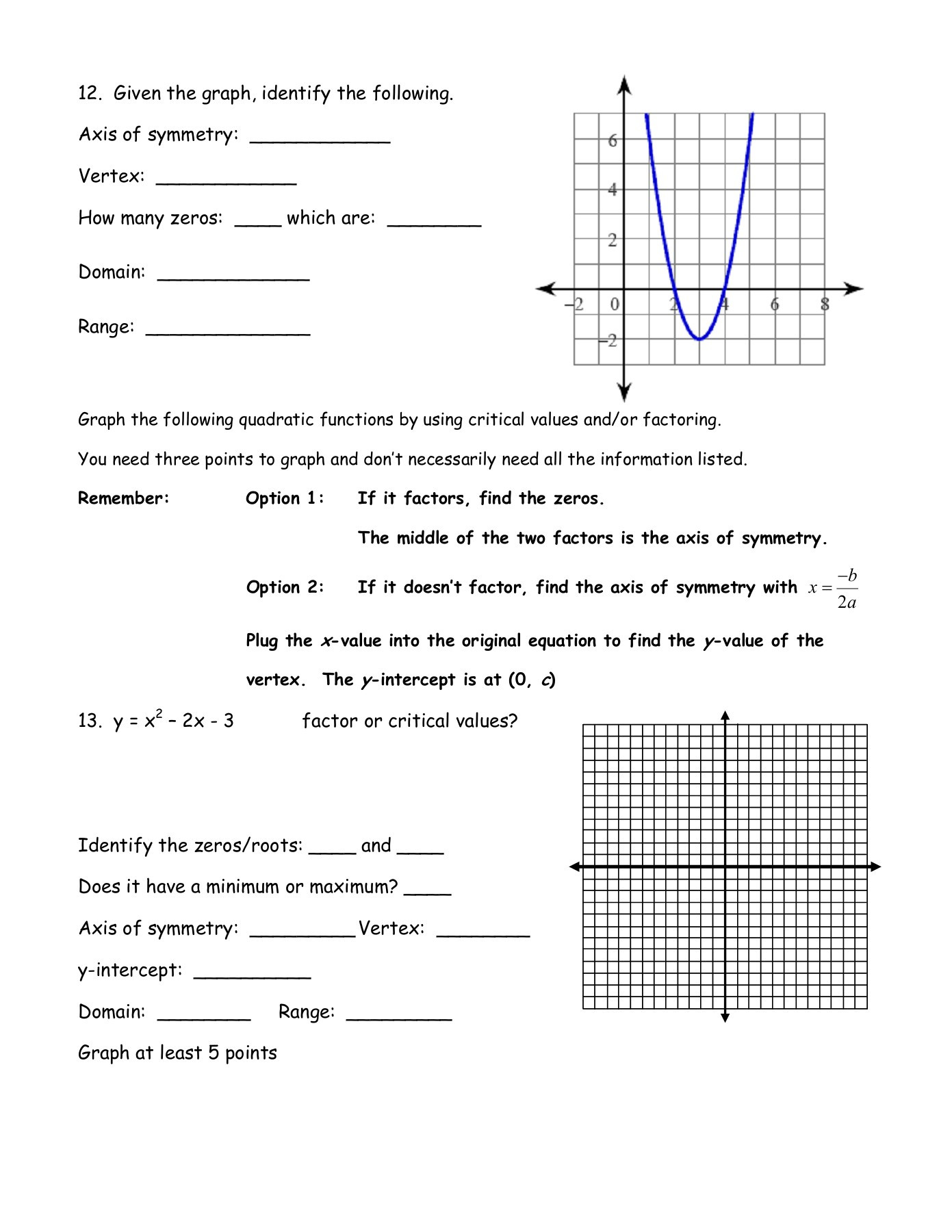 Graphing Quadratic Functions Worksheet Graphing Quadratics Review Worksheet Name Wikispaces