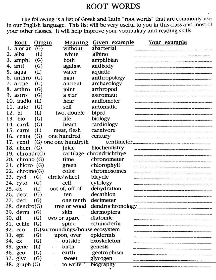 Greek and Latin Roots Worksheet Greek and Latin Root Words Worksheets Abitlikethis