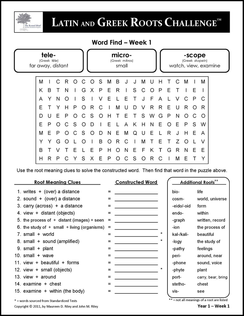 Greek and Latin Roots Worksheet Latin and Greek Roots Challenge