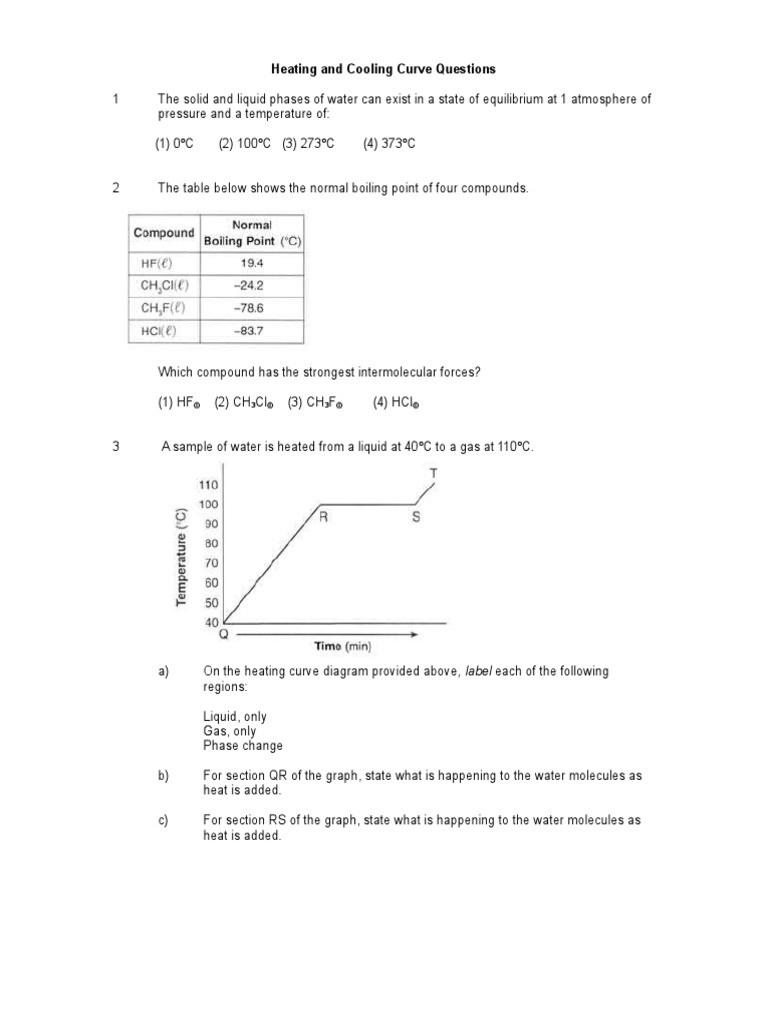 Heating and Cooling Curves Worksheet Heating and Cooling Curve Questions Grd 8